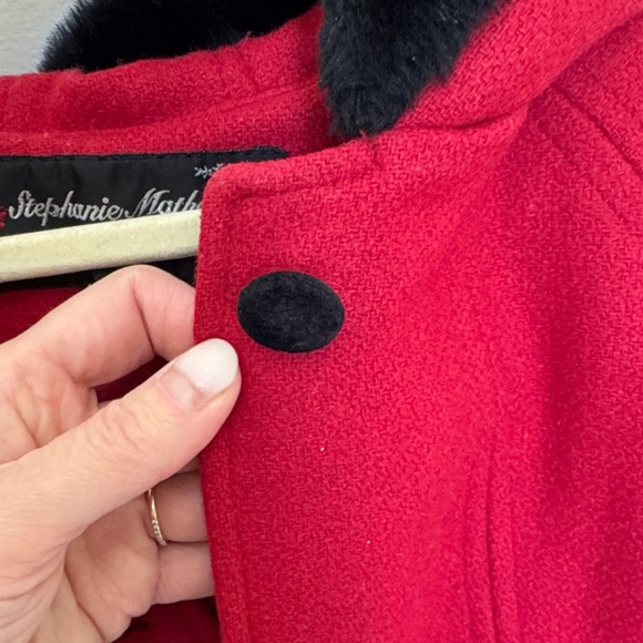 100% wool Red Kids Coat with Black faux fur Accents - Picture 9 of 16